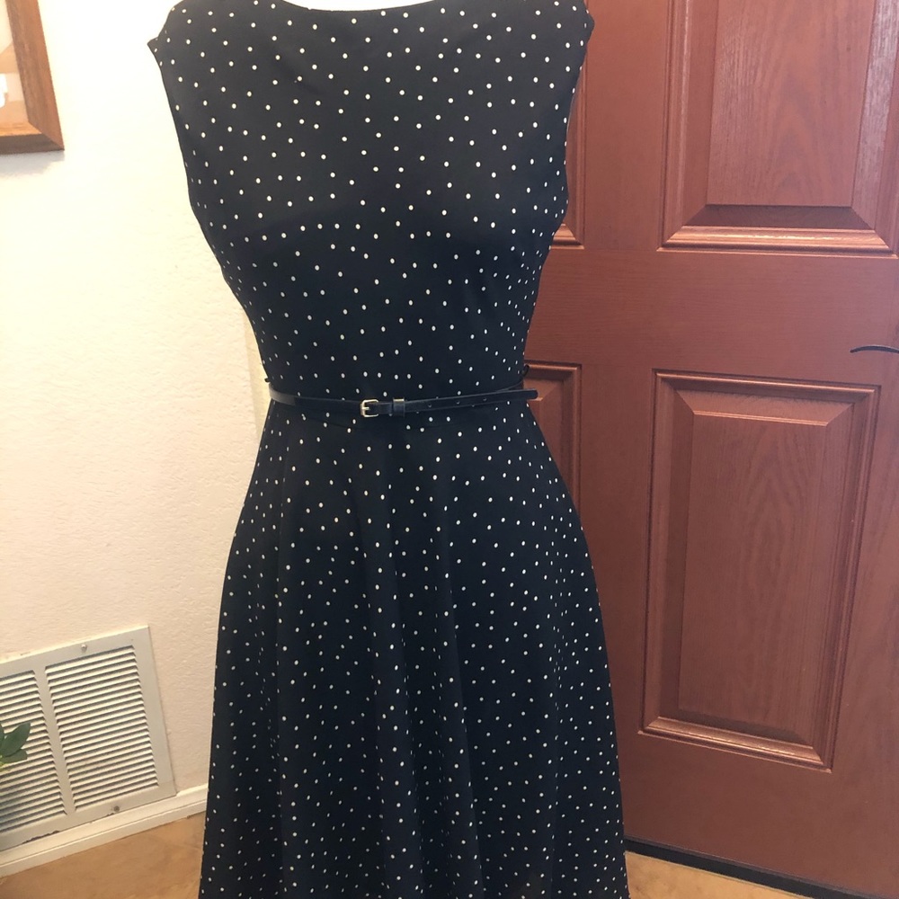 Fit and Flare belted Polk a dot dress